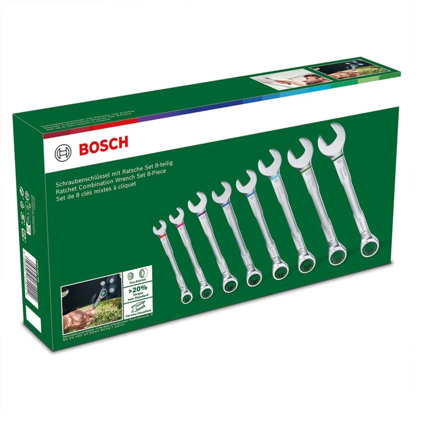 Bosch Ratchet Combination Wrench Set 8-piece 1600A027PS
