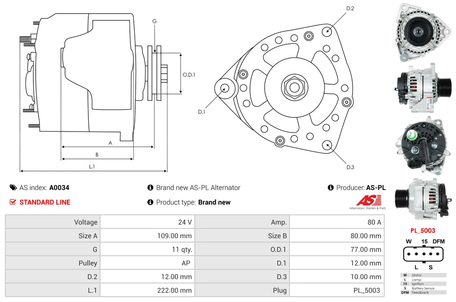 AS-PL Alternator A0034 - Mercedes Benz Actros