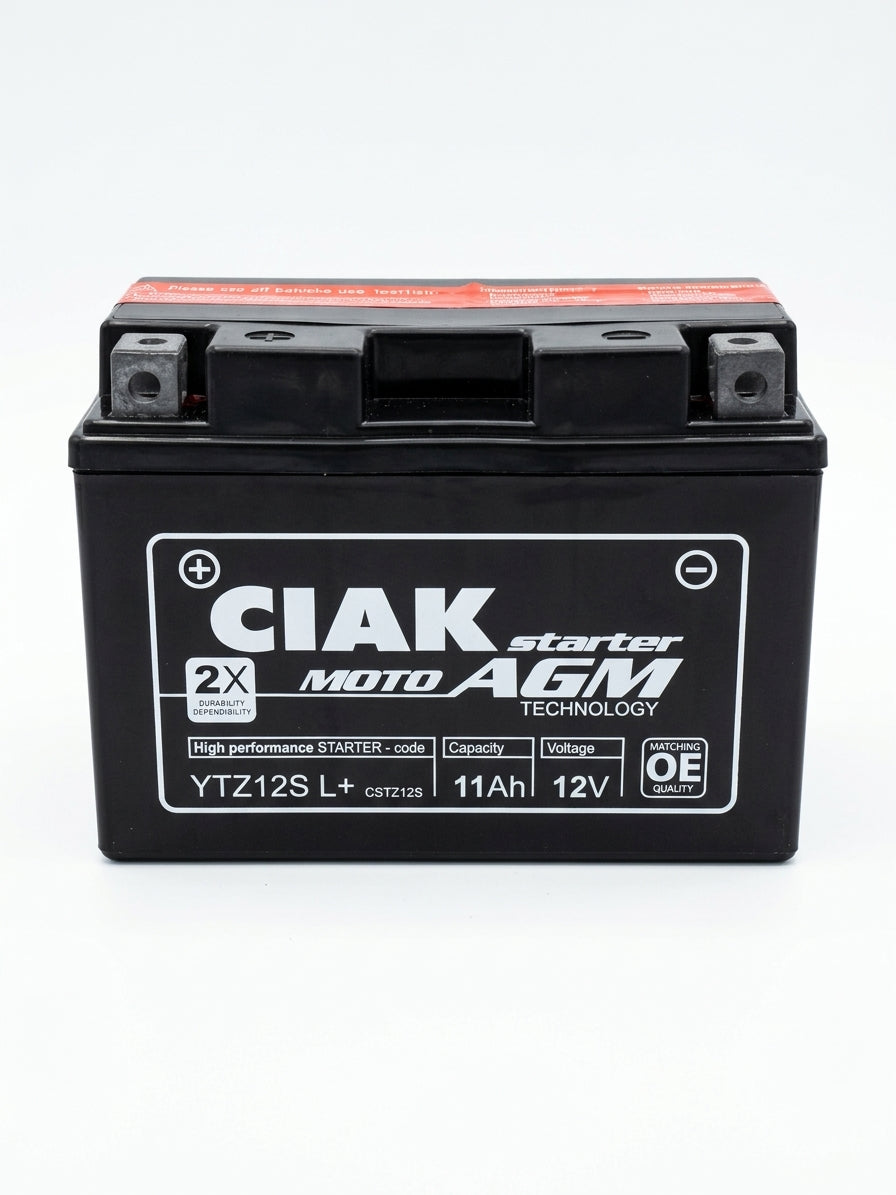 بطارية تشغيل CIAK STARTER AGM للدراجات النارية 12 فولت – 11 أمبير/ساعة L+ / YTZ12S / C11
