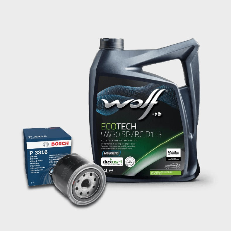 زيت وولف EcoTech 5W30 SP/RC D1 - 3 4L + فلتر زيت كيا / هيونداي (صيانة ١٠،٠٠٠ كم)