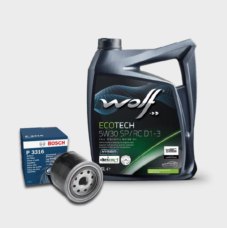 زيت وولف EcoTech 5W30 SP/RC D1 - 3 5L + فلتر زيت كيا / هيونداي (صيانة ١٠،٠٠٠ كم)