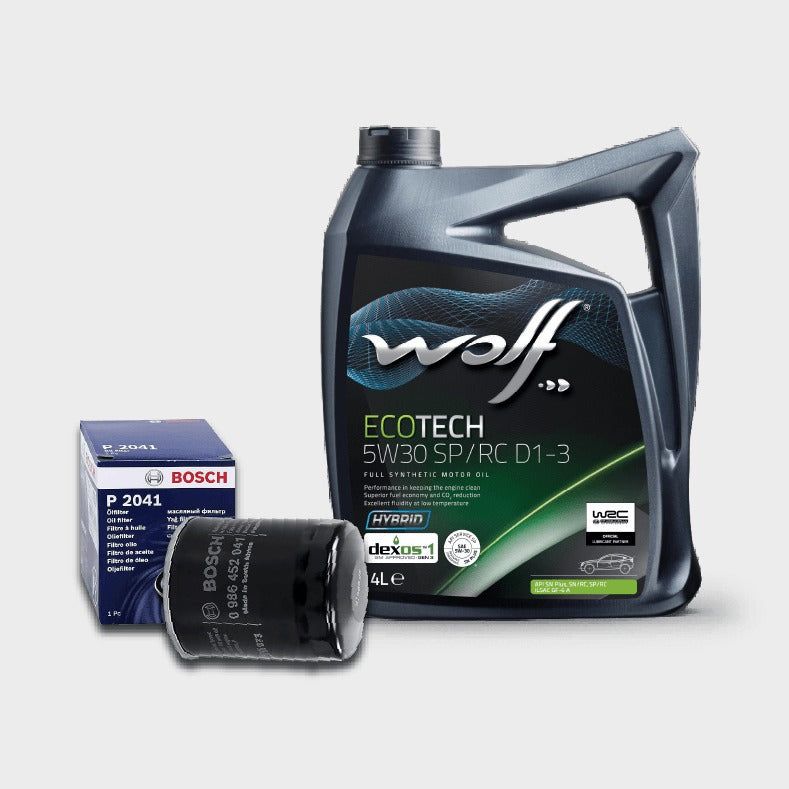 زيت وولف 5W30 SP/RC D1 - 3 4L + فلتر زيت بي واي دي / شيري (صيانة ١٠،٠٠٠ كم)