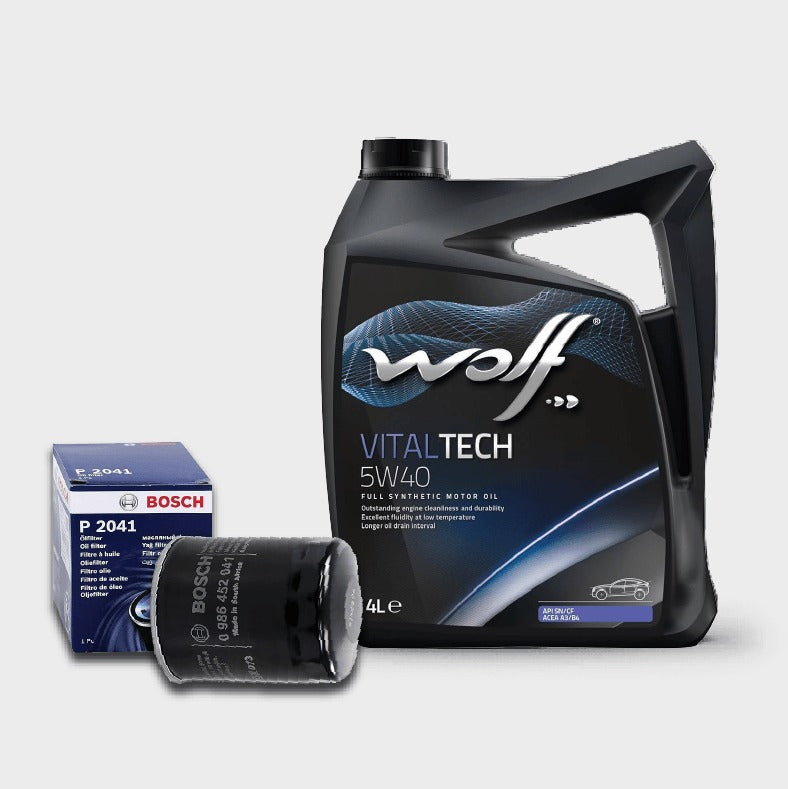 زيت وولف VitalTech 5W40 4L + فلتر زيت بي واي دي / شيري (صيانة ١٠،٠٠٠ كم)