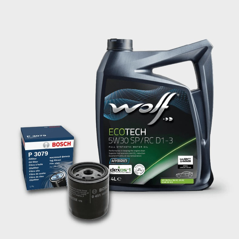 زيت وولف EcoTech 5W30 SP/RC D1 - 3 4L + فلتر زيت أوبل / شيفروليه / دايو (صيانة ١٠،٠٠٠ كم)