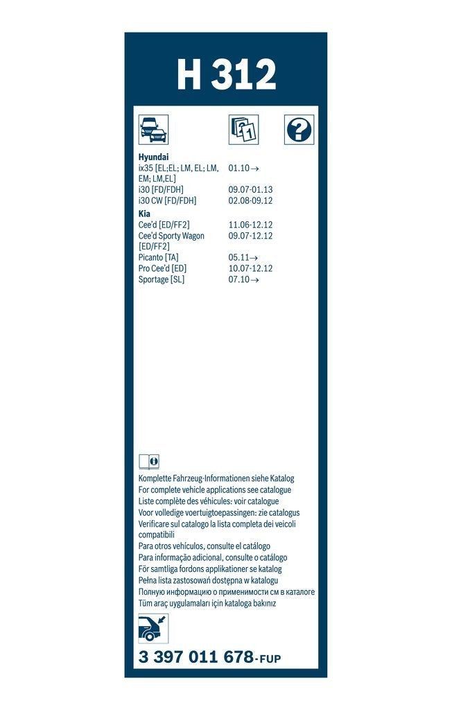 Bosch Rear Wiper Blade 3397011678 - Plastic - 12 in - H312