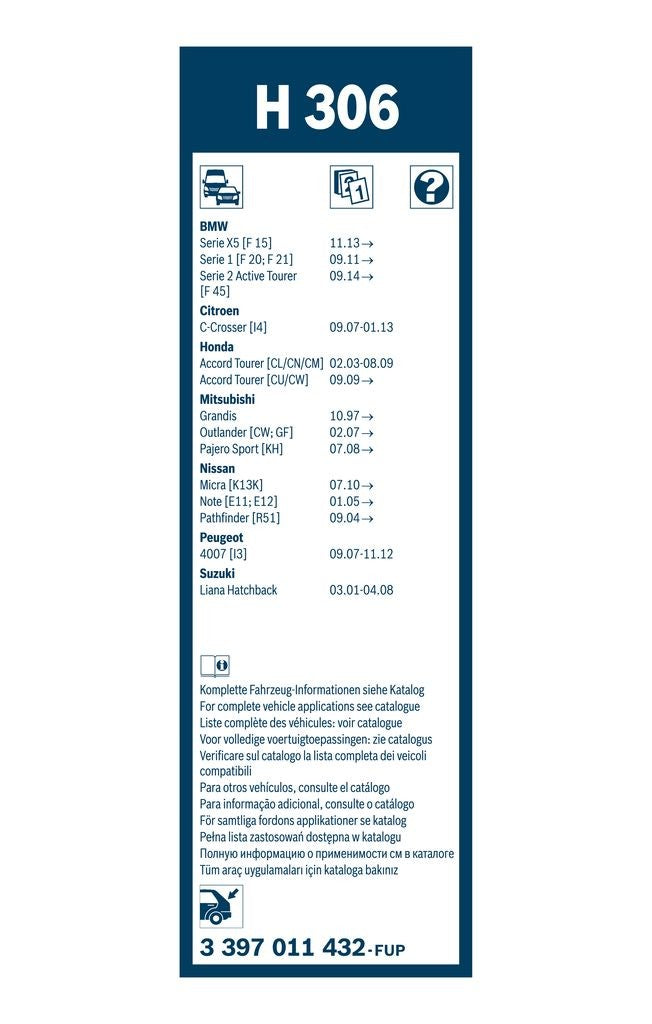 Bosch Rear Wiper Blade 3397011432 - 12 in - H306