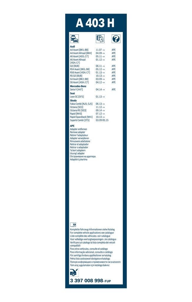 Bosch Rear Wiper Blade 3397008998 - 16 in - A403H