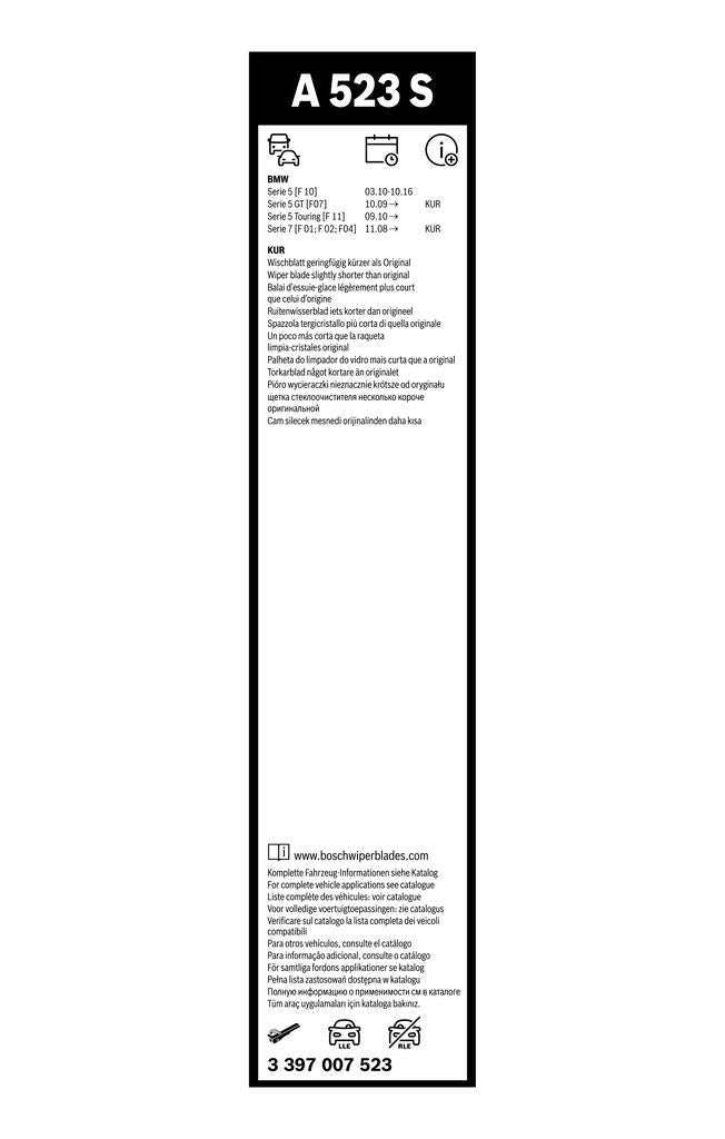 Bosch Set of Front Wiper Blades 3397007523 - Aerotwin - 26 - 18 in - A523S