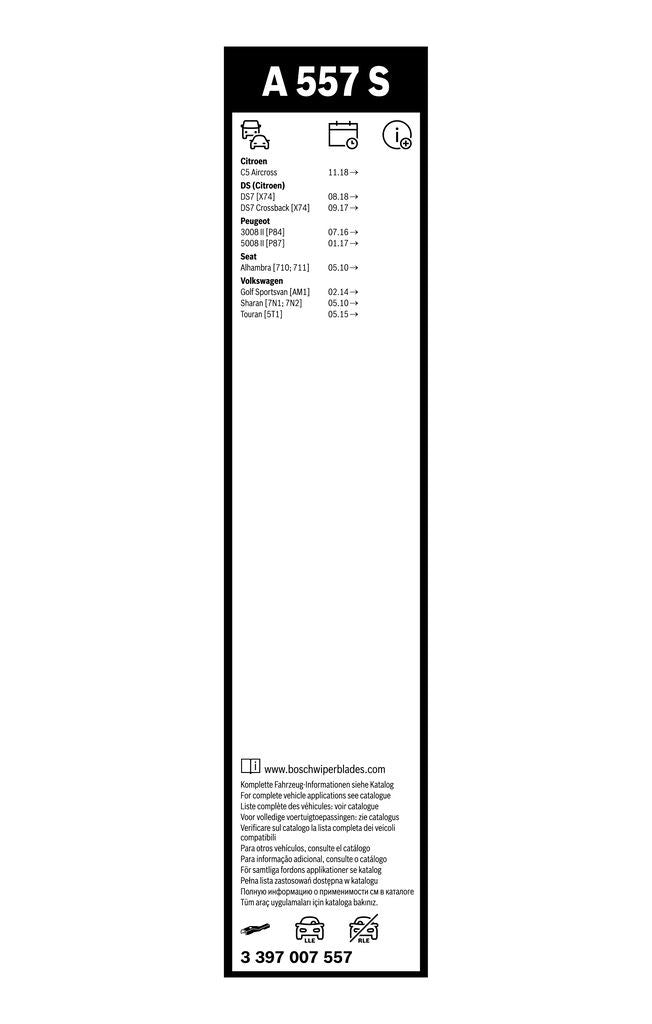 Bosch Set of Front Wiper Blades 3397007557 - 28 - 16 in - A100S