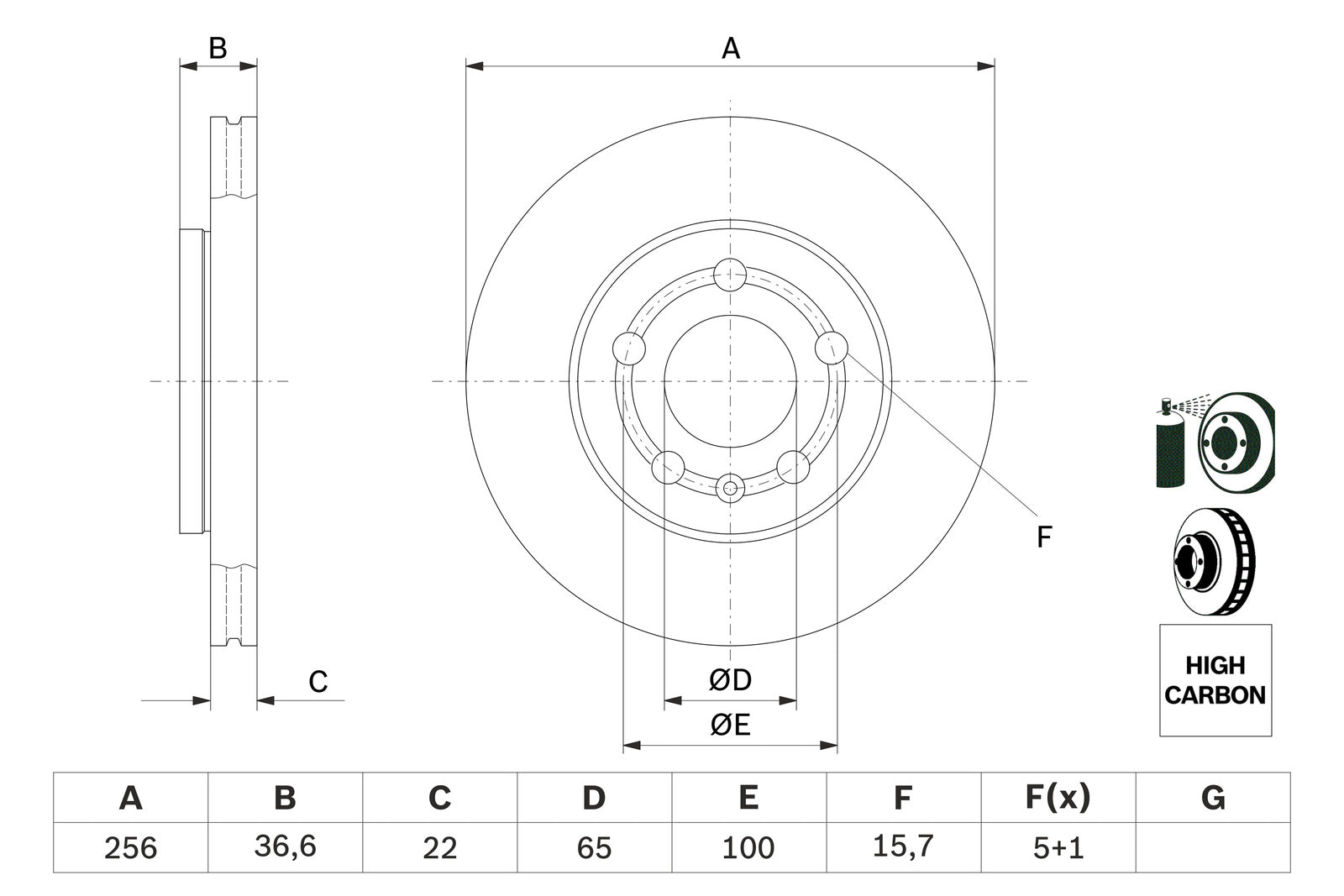 Bosch Front Brake Disc 0986478853 - VW - 1 Pc