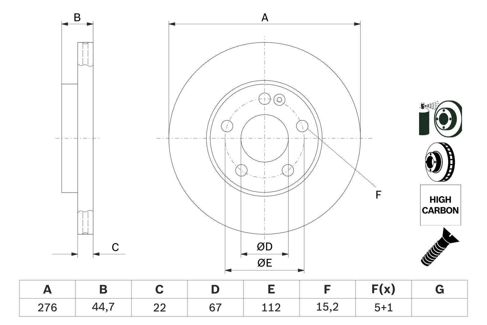 Bosch Front Brake Disc 0986479186 - Mercedes - 1 Pc