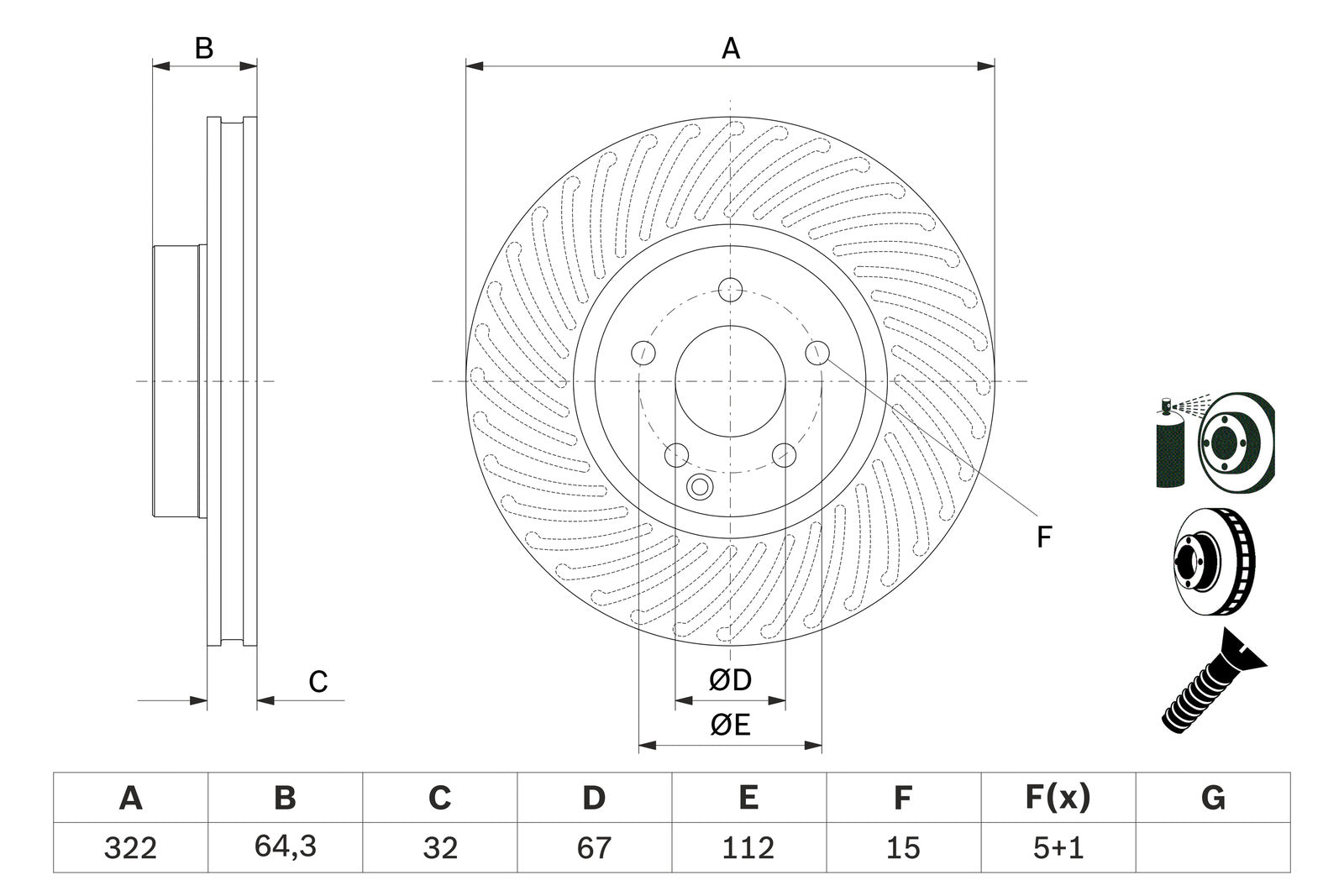 Bosch Front Brake Disc 0986479652 - Mercedes - 1 Pc