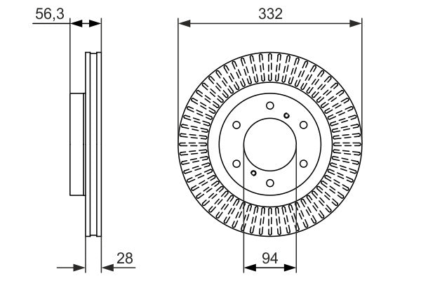 BOSCH Front Brake Disc Set - Mitsubishi Pajero Rim 18