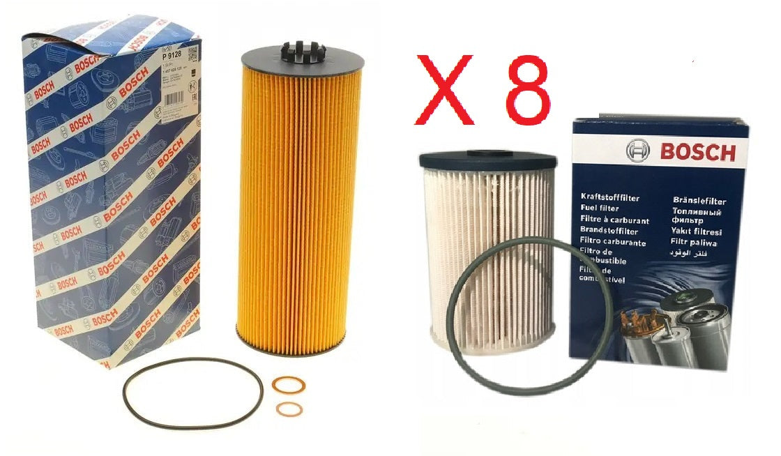 Bosch Mercedes Actros Filters X 8 Set ( Oil Filter + Fuel Filter)