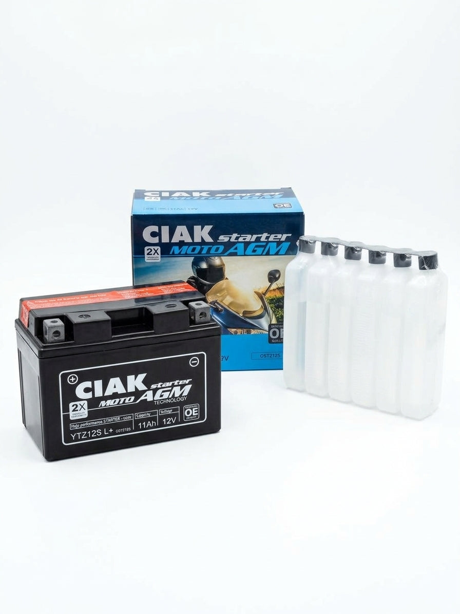 بطارية تشغيل CIAK STARTER AGM للدراجات النارية 12 فولت – 11 أمبير/ساعة L+ / YTZ12S / C11