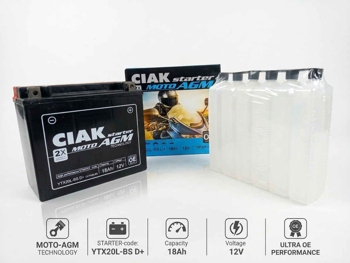CIAK STARTER AGM MOTO 12V-18 AH D+ / YTX20L-BS / C4