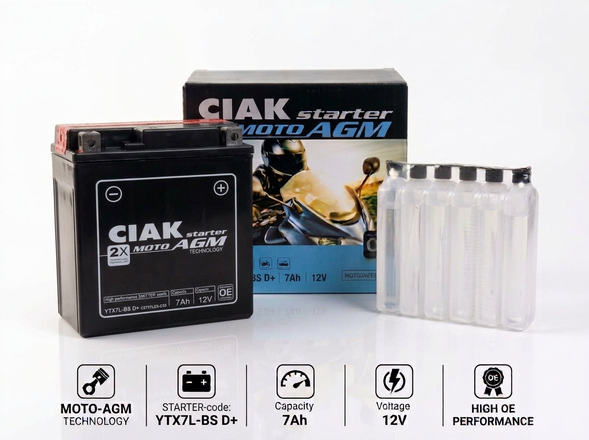 CIAK STARTER AGM MOTO 12V-7 Ah D+ / YTX7L-BS / C5
